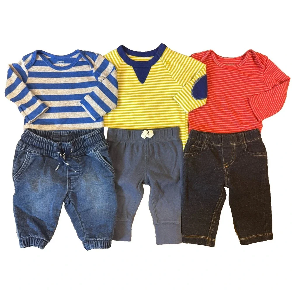 Baby Boy 3 Months Outfits Jeans‎ Pants Long Sleeved Bodysuits Shirts Clothes Lot